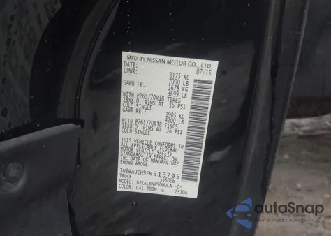 2015 Nissan Titan S z USA, uszkodzony, nr VIN 1N6BA0CH9FN513795